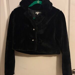 Girls Knitworks Black Faux Fur Jacket